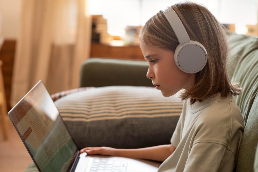Middle school student learning online