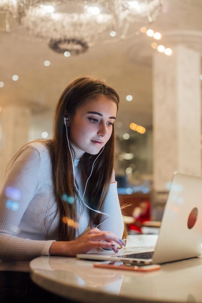 Student learning with headphones